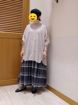 「Samansa Mos2（サマンサ モスモス）のビックシルエットバンドカラーシャツ（シャツ/ブラウス）」を使った、は せ が わさん（レディース・153cm）の春コーディネート