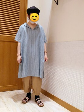 「Samansa Mos2（サマンサ モスモス）の【クールコットン】柄アソートスキッパーチュニック（シャツ/ブラウス）」を使った、は せ が わさん（レディース・153cm）の夏コーディネート