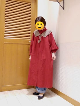 「アイテム（シャツワンピース、レッド系）」を使った、は せ が わさん（レディース・153cm）の秋コーディネート