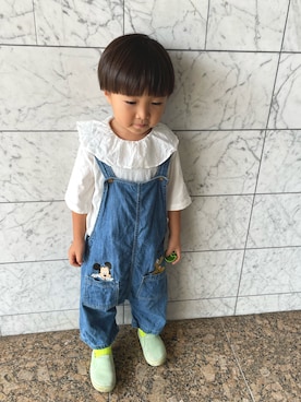 「moimoln（モイモルン）のアイテム（トップス）」を使った、aokomuさん（キッズ・90cm）の秋コーディネート