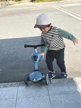 「moimoln（モイモルン）のアイテム（パンツ）」を使った、aokomuさん（キッズ・80cm）の秋コーディネート