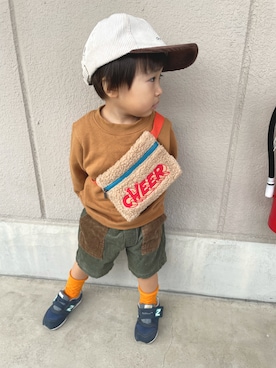 「moimoln（モイモルン）のアイテム（バッグ）」を使った、aokomuさん（キッズ・80cm）の秋コーディネート