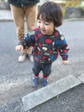 「moimoln（モイモルン）のアイテム（パンツ）」を使った、aokomuさん（キッズ・80cm）の冬コーディネート