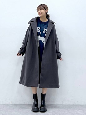 「アイテム（ステンカラーコート）」を使った、やながわこころさん（レディース・167cm・20代）の冬コーディネート