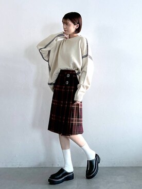 「RAGEBLUE（レイジブルー）のアイテム（ローファー）」を使った、やながわこころさん（レディース・167cm）の秋コーディネート