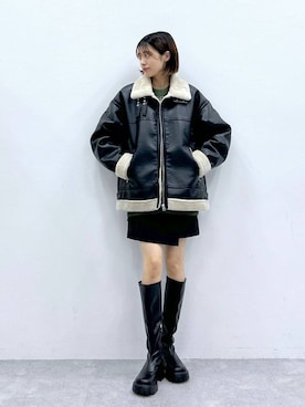 「RAGEBLUE（レイジブルー）のアイテム（ムートンコート）」を使った、やながわこころさん（レディース・167cm）の秋コーディネート
