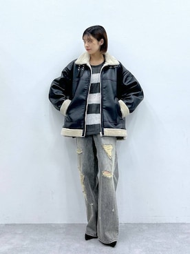 「RAGEBLUE（レイジブルー）のアイテム（ムートンコート）」を使った、やながわこころさん（レディース・167cm）の秋コーディネート