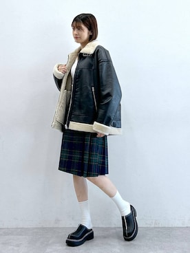 「RAGEBLUE（レイジブルー）のアイテム（ムートンコート）」を使った、やながわこころさん（レディース・167cm）の秋コーディネート