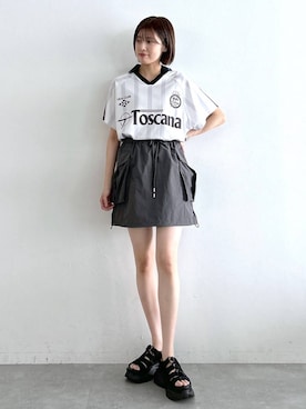 「RAGEBLUE（レイジブルー）のアイテム（サンダル）」を使った、やながわこころさん（レディース・167cm）の夏コーディネート