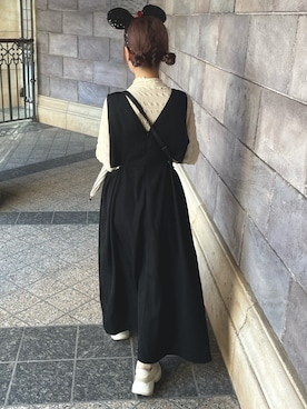 「ブラック×ホワイト」｜「アイテム（ワンピース/ドレス）」を使った、まふぃーさん（レディース・155cm）の秋コーディネート