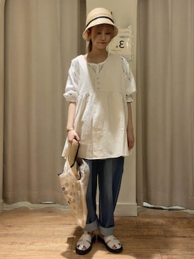 「ナチュラルスタイル」｜「アイテム（帽子）」を使った、まふぃーさん（レディース・155cm）の夏コーディネート