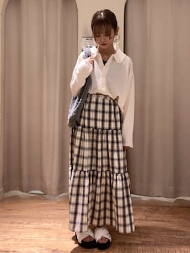 「ehka sopo（エヘカソポ）のくしゅくしゅギンガム厚底サンダル（サンダル）」を使った、まふぃーさん（レディース・155cm）の夏コーディネート
