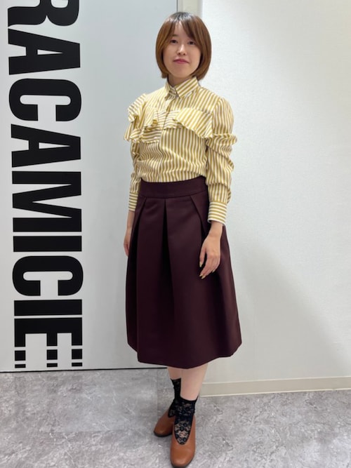 セール】【NARACAMICIE】ストレッチストライプフロントフリル長袖