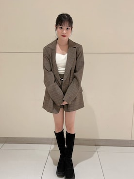 「FREE'S MART（フリーズマート）の【お気に入り7000人突破！】ダブルブレストジャケット（テーラードジャケット、ブラウン系）」を使った、tsubomi0901さん（レディース・144cm）の冬コーディネート