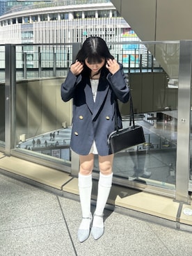 「FREE'S MART（フリーズマート）のダブルブレストジャケット（テーラードジャケット、ブルー系）」を使った、tsubomi0901さん（レディース・144cm）の春コーディネート