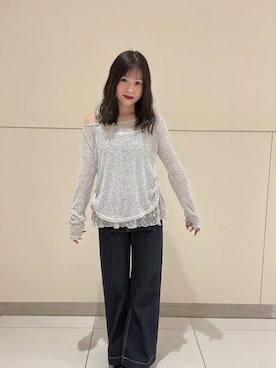 「FREE'S MART（フリーズマート）の◆メランジドロストレースティアードキャミセット（Tシャツ/カットソー、グレー系）」を使った、tsubomi0901さん（レディース・144cm）の冬コーディネート