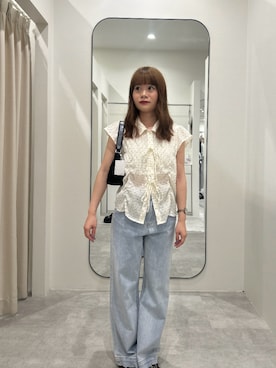 「FREE'S MART（フリーズマート）の◇【累計販売6万本突破！選べる6色】【4サイズ展開XS-L] ベーシックワイドデニムパンツ【低身長サイズ有】【Lサイズ有】（デニムパンツ、ブルー系）」を使った、tsubomi0901さん（レディース・144cm）の夏コーディネート