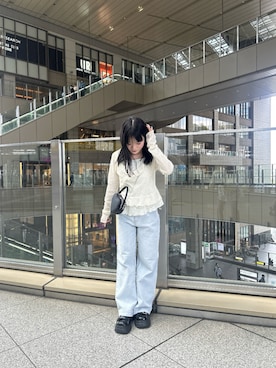 「FREE'S MART（フリーズマート）の◇【累計販売6万本突破！選べる6色】【4サイズ展開XS-L] ベーシックワイドデニムパンツ【低身長サイズ有】【Lサイズ有】（デニムパンツ、ブルー系）」を使った、tsubomi0901さん（レディース・144cm）の春コーディネート