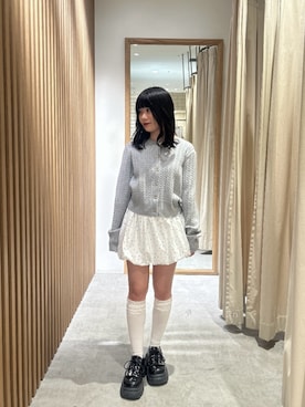 「FREE'S MART（フリーズマート）の◆インナーパンツ付バルーンミニスカート（スカート、ホワイト系）」を使った、tsubomi0901さん（レディース・144cm）の春コーディネート