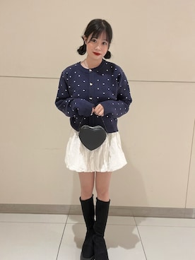 「FREE'S MART（フリーズマート）のインナーパンツ付きナチュラルコットンバルーンミニスカート（スカート、ホワイト系）」を使った、tsubomi0901さん（レディース・144cm）の冬コーディネート