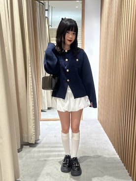 「FREE'S MART（フリーズマート）の◆インナーパンツ付バルーンミニスカート（スカート、ホワイト系）」を使った、tsubomi0901さん（レディース・144cm）の春コーディネート