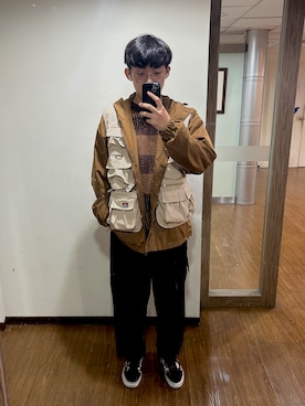 「アイテム（クレンジング）」を使った、台湾の大学生さん（メンズ・178cm）の冬コーディネート