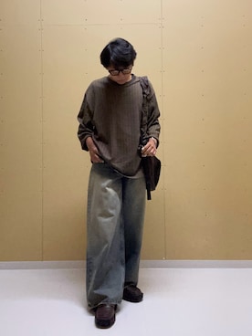 「ワッフルクルーネックＴ」｜tetuさん（メンズ・164cm）の秋コーディネート