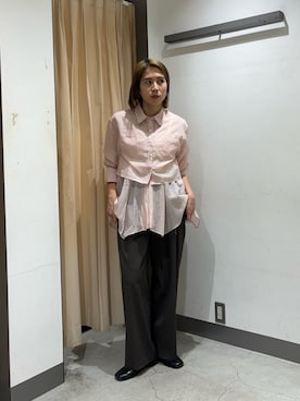 「KBF（ケイビーエフ）のイレヘムビスチェSETシャツ（シャツ/ブラウス、ピンク系）」を使った、chihiroさん（レディース・158cm）の春コーディネート