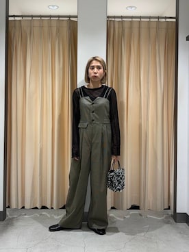 「アイテム（サロペット/オーバーオール、ブラウン系）」を使った、chihiroさん（レディース・158cm）の夏コーディネート