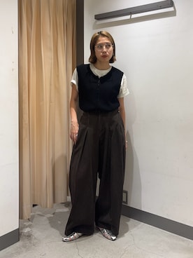「KBF（ケイビーエフ）のユーズドライクタックWIDEパンツ（その他パンツ、ブラウン系）」を使った、chihiroさん（レディース・158cm）の夏コーディネート