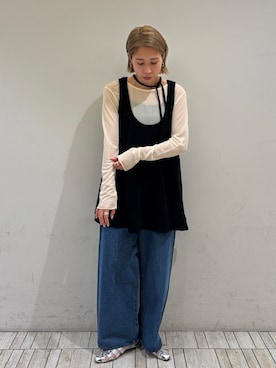 「KBF（ケイビーエフ）の2WAYローフレアミニワンピース（ワンピース、ブラック系）」を使った、chihiroさん（レディース・158cm）の夏コーディネート