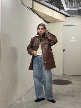 「KBF（ケイビーエフ）のウォッシュドサファリジャケット（その他アウター）」を使った、chihiroさん（レディース・158cm）の冬コーディネート
