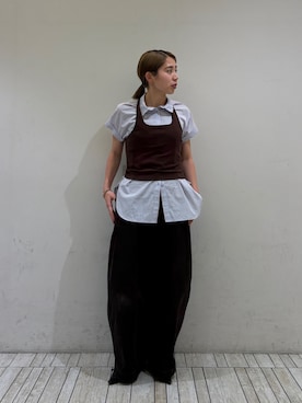 「KBF（ケイビーエフ）の『STAFF DESIGN PROJECT』ホルターネックSETシャツ（シャツ/ブラウス、ブルー系）」を使った、chihiroさん（レディース・158cm）の春コーディネート
