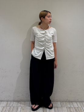 「KBF（ケイビーエフ）のアシメタックレイヤードTEE（Tシャツ/カットソー、ベージュ系）」を使った、chihiroさん（レディース・158cm）の夏コーディネート