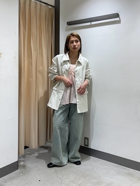 「KBF（ケイビーエフ）のイレヘムビスチェSETシャツ（シャツ/ブラウス、ピンク系）」を使った、chihiroさん（レディース・158cm）の春コーディネート