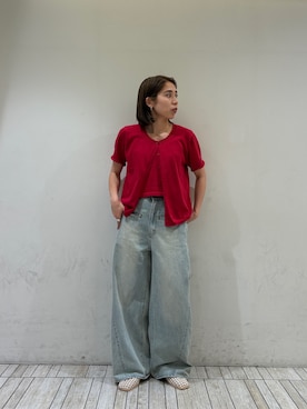 「KBF（ケイビーエフ）のビスチェSETカーディガン（カーディガン/ボレロ、レッド系）」を使った、chihiroさん（レディース・158cm）の春コーディネート