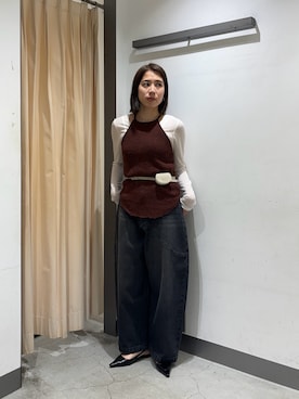 「KBF（ケイビーエフ）のメランジRIBタンクトップ（タンクトップ、ブラウン系）」を使った、chihiroさん（レディース・158cm）の春コーディネート