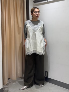 「KBF（ケイビーエフ）のヴィンテージライクレースキャミソール（キャミソール、ホワイト系）」を使った、chihiroさん（レディース・158cm）の夏コーディネート