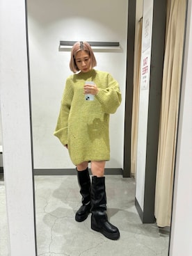 「KBF（ケイビーエフ）のカバーデザインロングブーツ（ブーツ）」を使った、chihiroさん（レディース・158cm）の秋コーディネート