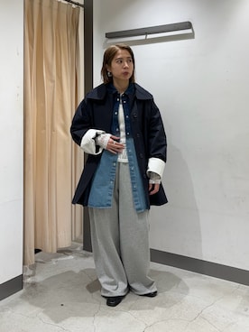 「KBF（ケイビーエフ）のドッキングレースTEE（Tシャツ/カットソー、ホワイト系）」を使った、chihiroさん（レディース・158cm）の冬コーディネート