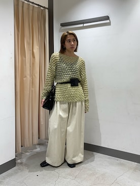 「KBF（ケイビーエフ）のクロシェルーズニット（ニット/セーター、グリーン系）」を使った、chihiroさん（レディース・158cm）の春コーディネート