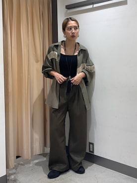 「KBF（ケイビーエフ）のSiltrata　Fringe pattern shirts（シャツ/ブラウス、グリーン系）」を使った、chihiroさん（レディース・158cm）の夏コーディネート