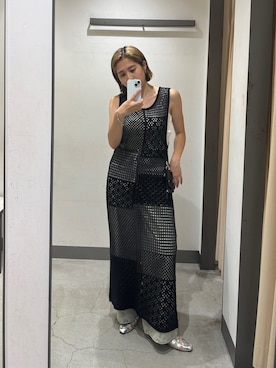 「KBF（ケイビーエフ）のパッチワークニットワンピース（ワンピース、グレー系）」を使った、chihiroさん（レディース・158cm）の夏コーディネート