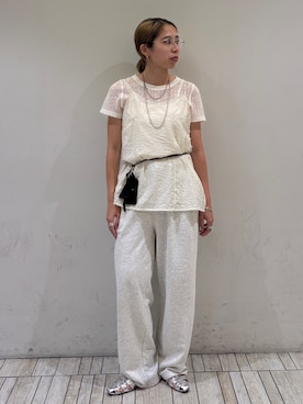 「KBF（ケイビーエフ）のキャミビスチェSETトップス（Tシャツ/カットソー、ホワイト系）」を使った、chihiroさん（レディース・158cm）の夏コーディネート