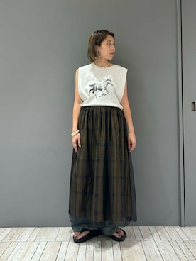 「アイテム（ネックレス、ホワイト系）」を使った、chihiroさん（レディース・158cm）の夏コーディネート