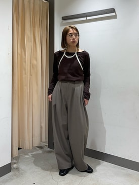 「KBF（ケイビーエフ）の『2サイズ展開』ベルトSETスラックス（その他パンツ、グレー系）」を使った、chihiroさん（レディース・158cm）の冬コーディネート