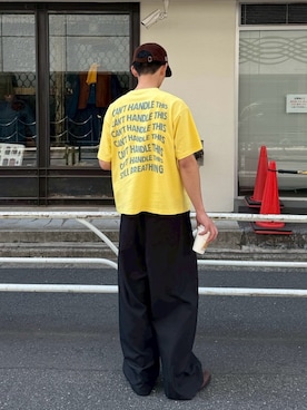 「CIAOPANIC（チャオパニック）のワープメッセージロゴTシャツ（T Shirts、イエロー系）」を使った、Shota Matsuokaさん（メンズ・180cm）の春コーディネート