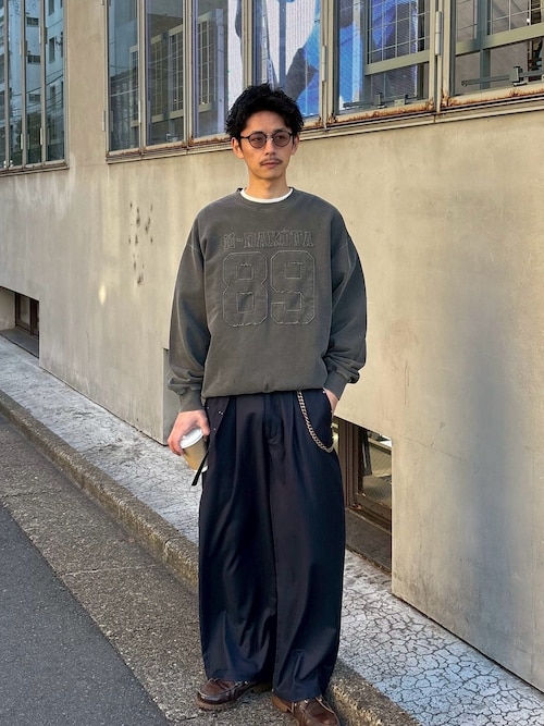 ベルト付きピンストライプスタッズワイドスラックス（その他パンツ