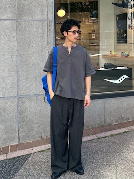 「CIAOPANIC（チャオパニック）の（ボーダー/無地）ヘンリーネックアソートTシャツ（T Shirts、グレー系）」を使った、Shota Matsuokaさん（メンズ・180cm）の春コーディネート