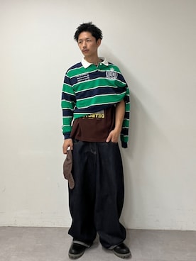 「CIAOPANIC（チャオパニック）の【cian denim/シアンデニム】バギーワイドデニム（デニムパンツ、ブルー系）」を使った、Shota Matsuokaさん（メンズ・180cm）の夏コーディネート